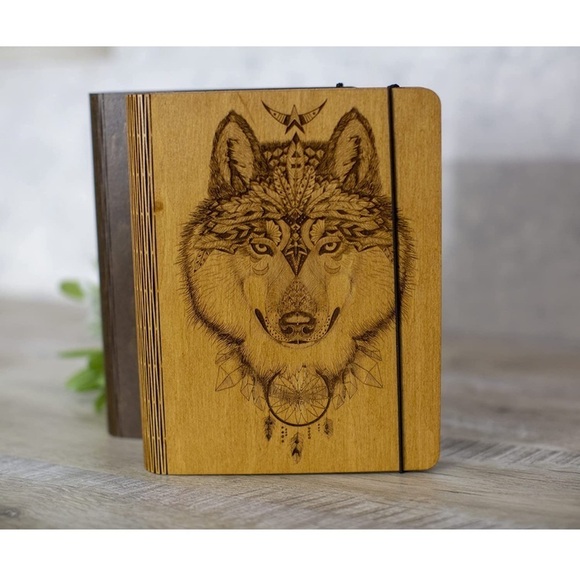 Mystical Wolf Engraved Wooden Journal - Picture 2 of 15